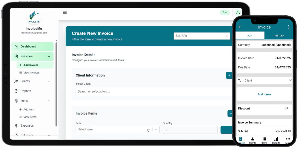Screenshot of the invoice creation process.