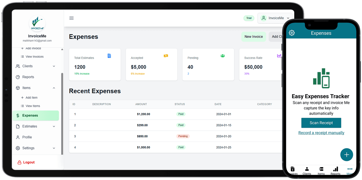 Screenshot of the expense tracking dashboard.