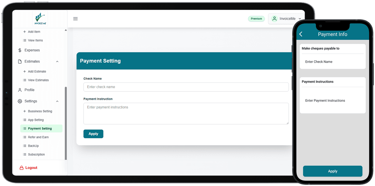 Screenshot of the online payment options.