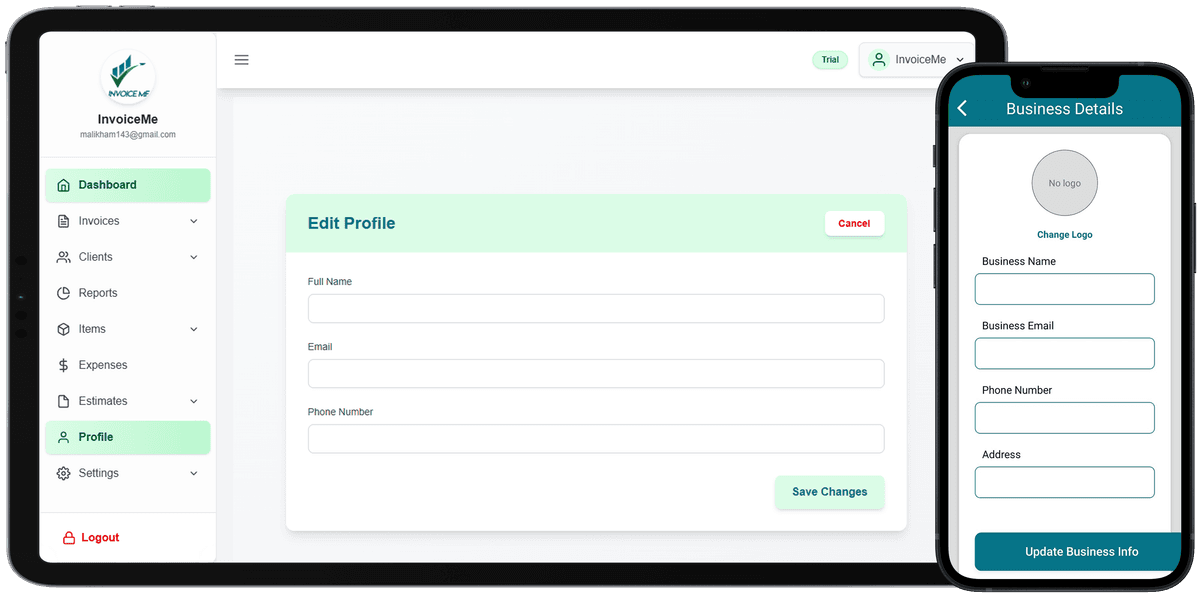 Screenshot of the user profile setup page.
