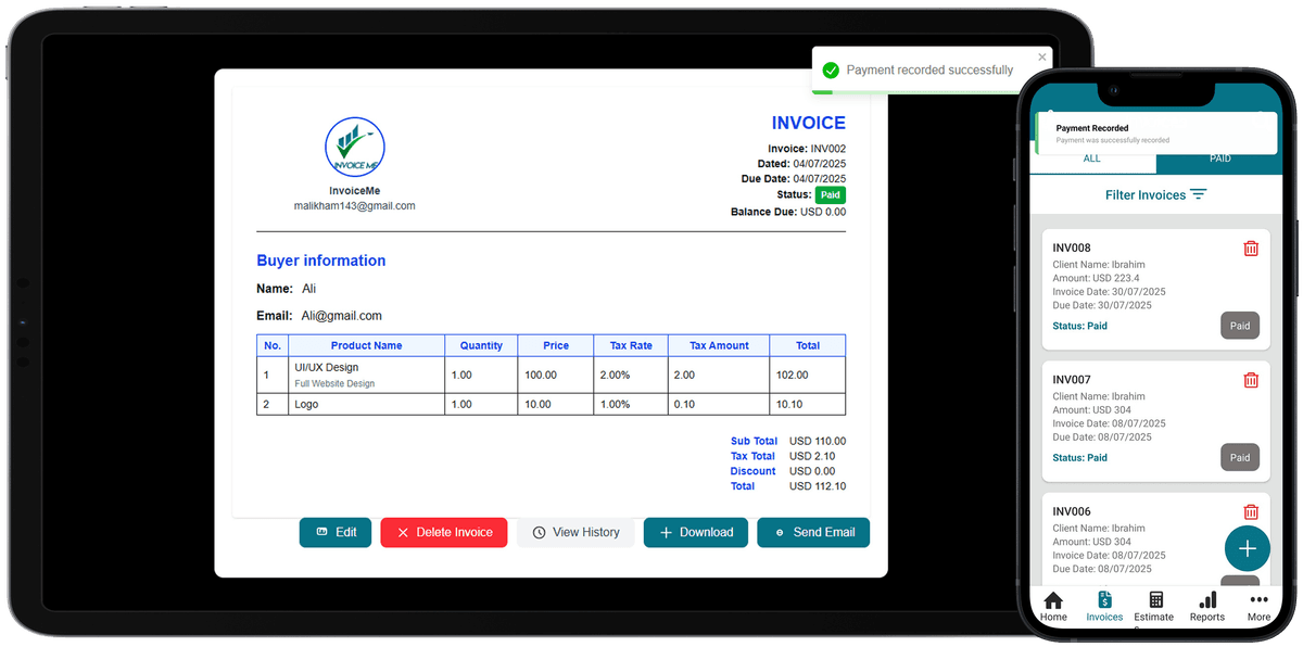 Screenshot of the email sending confirmation and dashboard tracking.